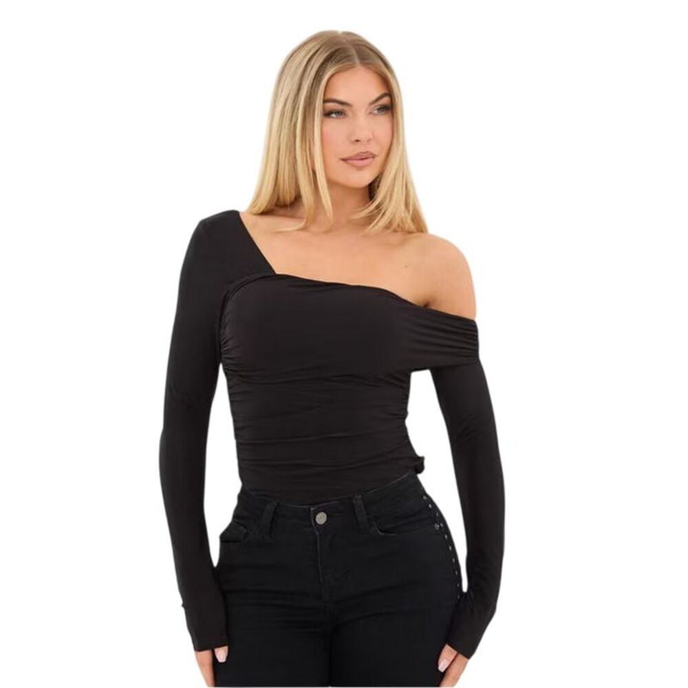 I Saw It First Womens/Ladies Ruched Fitted Off-the- Top / Black